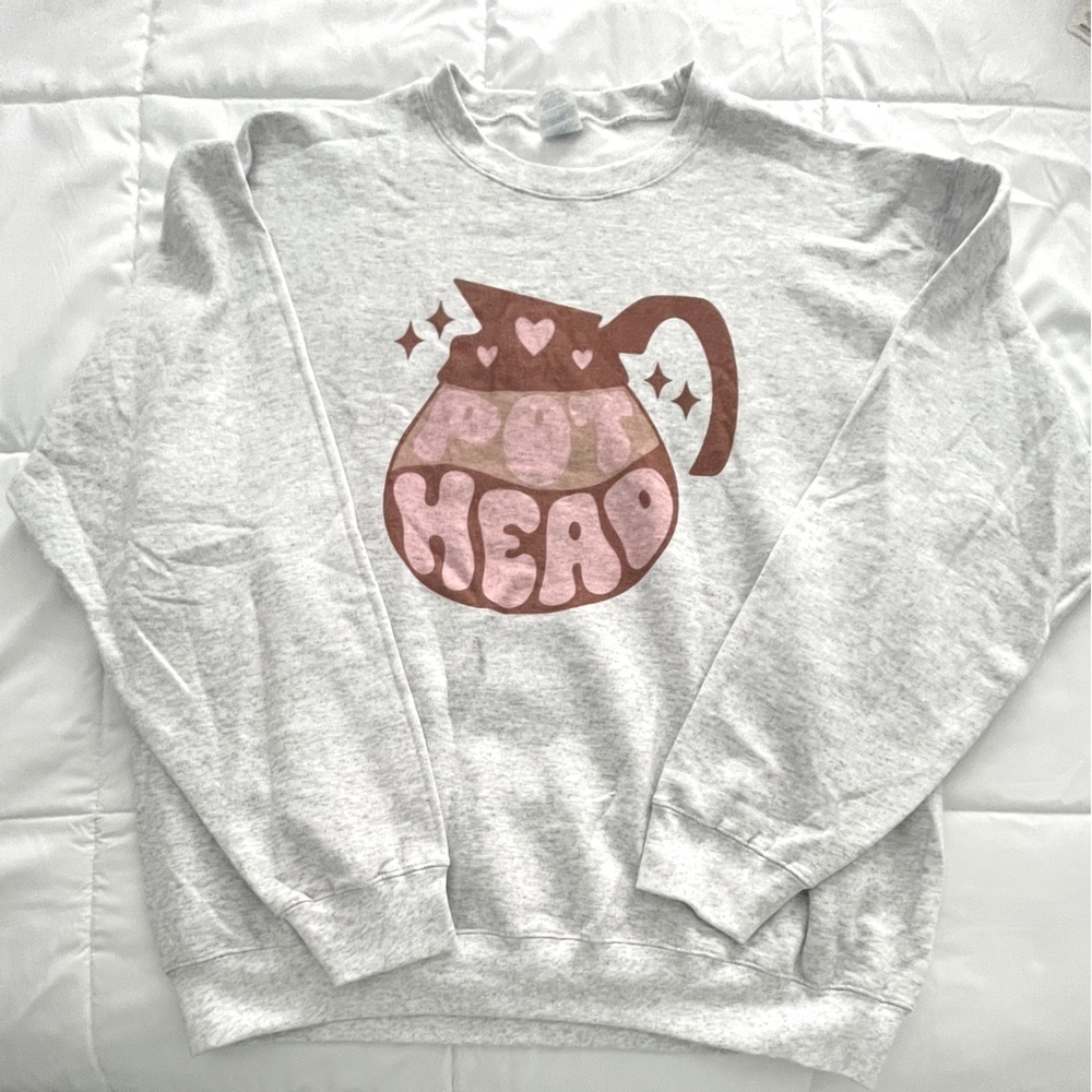 Gray Coffee Graphic Women's Sweatshirt “Pot Head”. Size L. NWOT